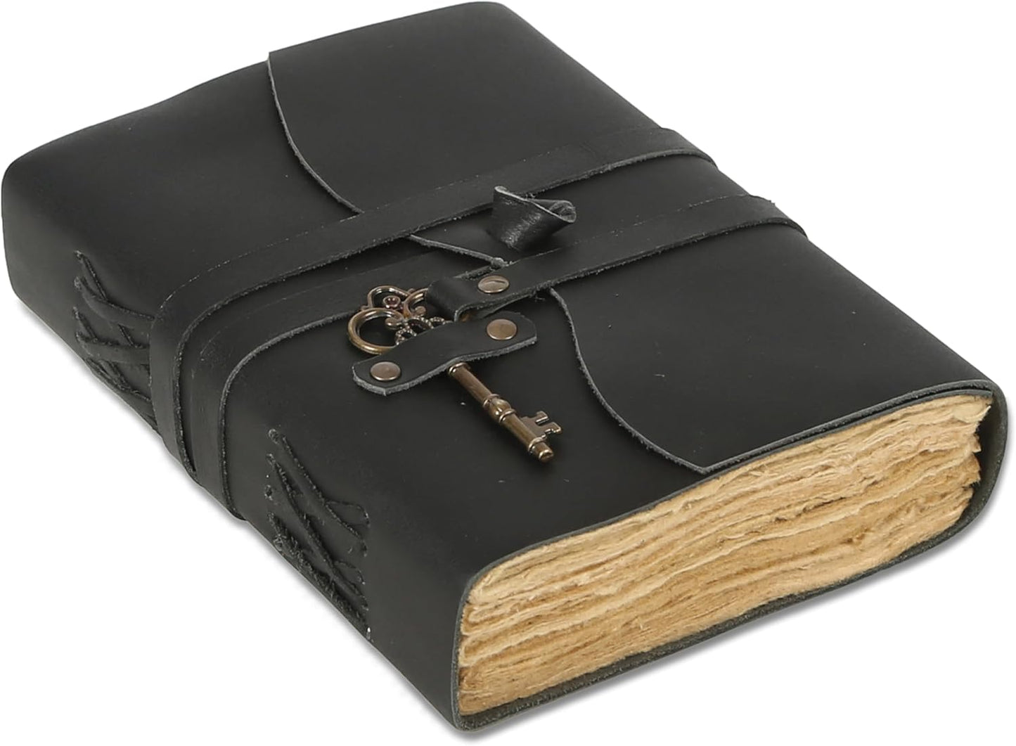 Leather Journal with Lined and Unlined Deckle Edge Paper 8x6 inch and Vintage Key | Handmade Writing Notebook Diary | Bound Daily Notepad for Men & Women Medium, Sketch/Writing pad for Artists