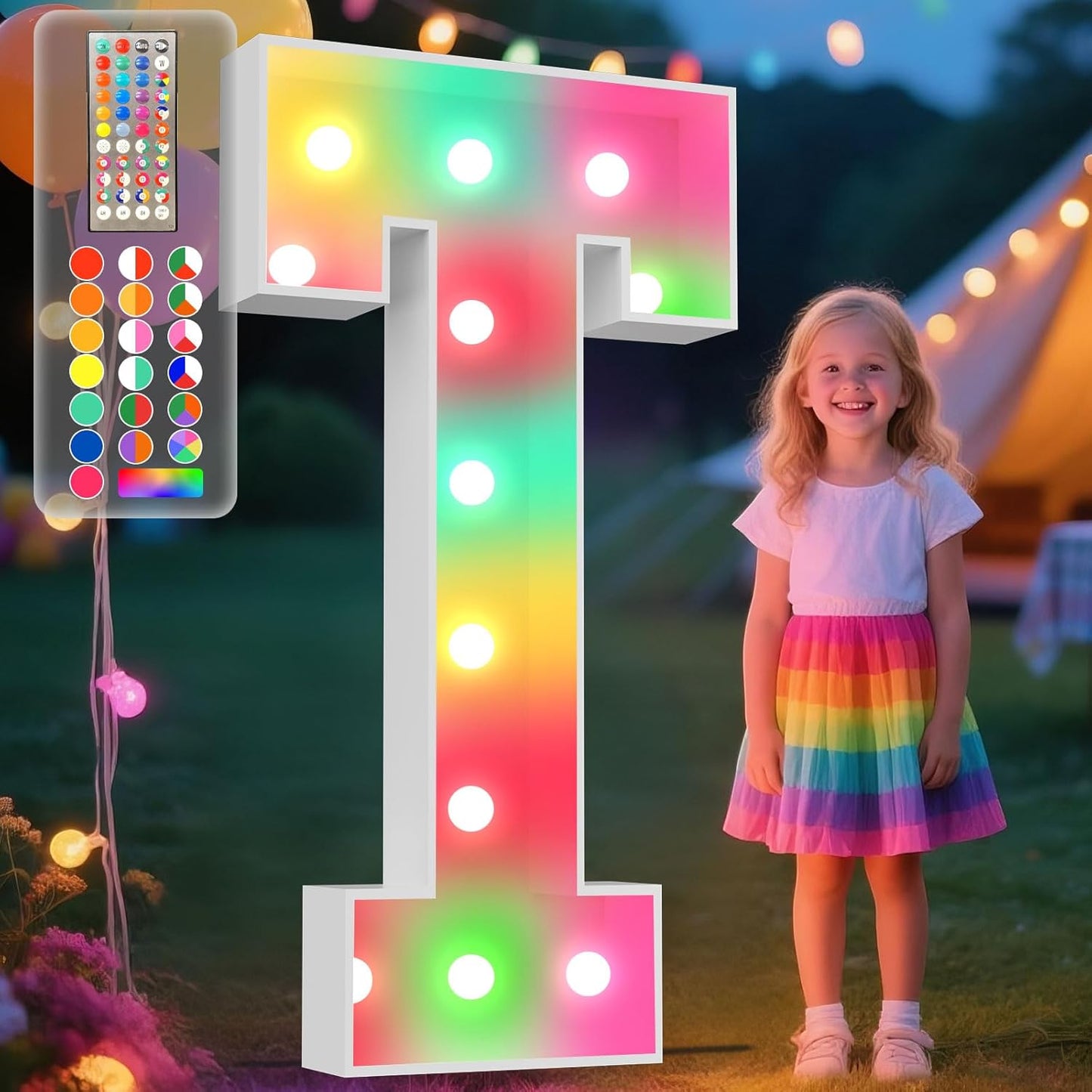 Ledido 4FT Marquee Light Up Letters, 34 Colors Changing Marquee Letter 4 Feet Tall with Remote, Big Letters for Party Wedding Graduation Birthday Decorations, Large Light Up Letter T