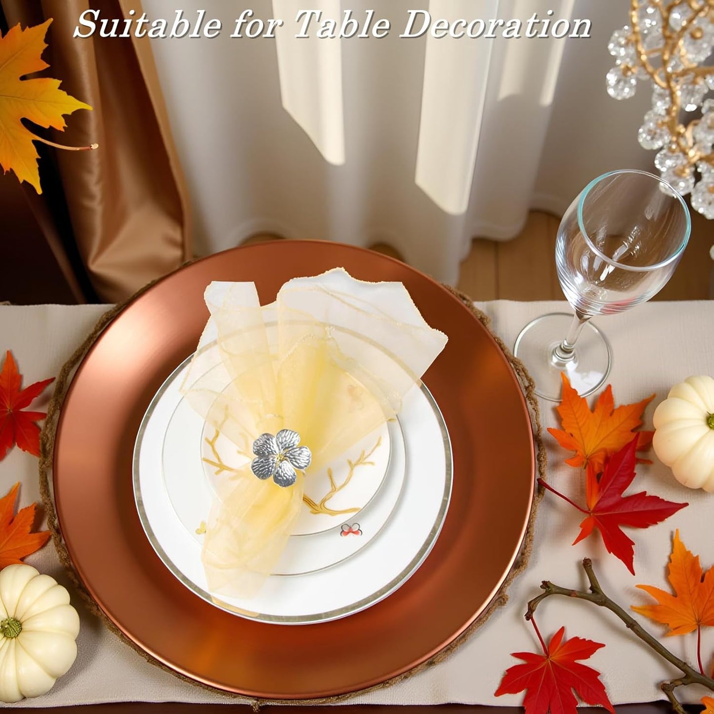 Flower Napkin Rings Set of 50, Plum Blossom Napkin Ring Silver Floral Holder for Wedding Season Banquet Party Décor Holiday Dinner Delicate Serviette Buckles Table Setting (Silver 50)