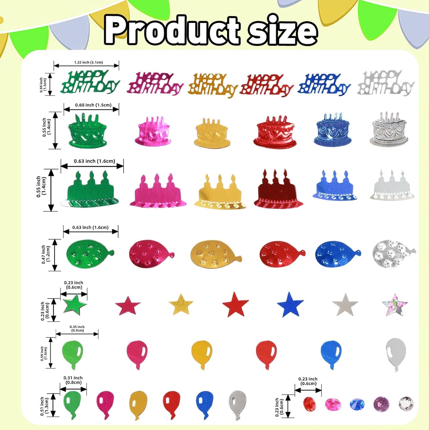 Multicolor Happy Birthday Confetti, 3000 Pcs Birthday Cake Table Metallic Foil Confetti Party Table Decor for Party, Baby Shower, DIY Arts and Crafting