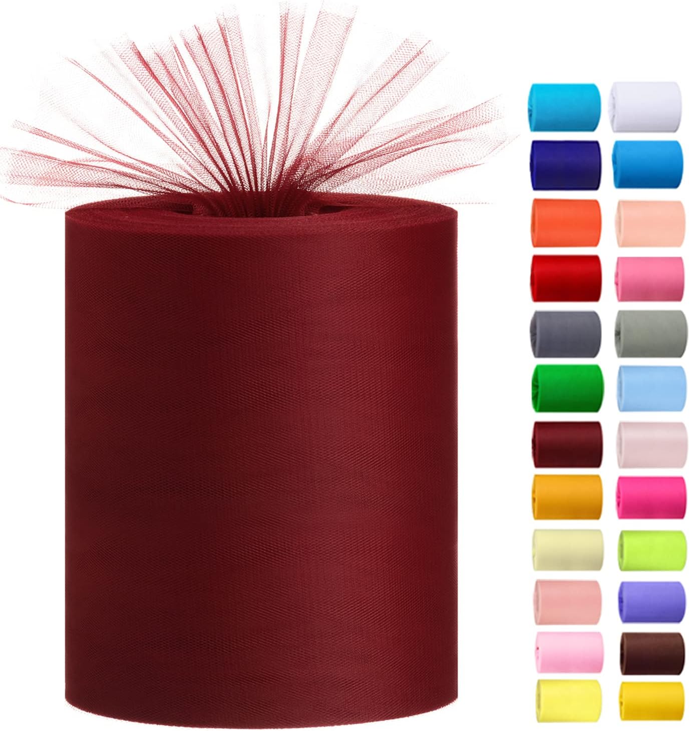Tulle Rolls 6” by 100 Yards (300 feet) Tulle Roll Spool Fabric for DIY Tutu Skirts Wedding Baby Shower Crafts Decorations Party Supplies (Burgundy)