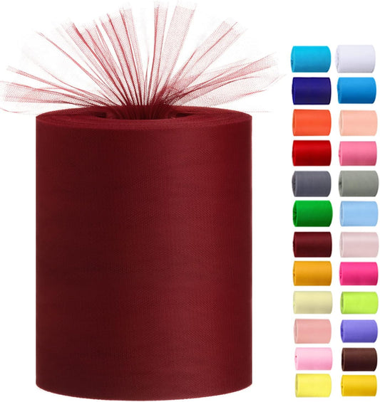 Tulle Rolls 6” by 100 Yards (300 feet) Tulle Roll Spool Fabric for DIY Tutu Skirts Wedding Baby Shower Crafts Decorations Party Supplies (Burgundy)