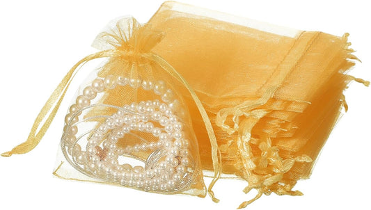 uxcell 50 Pcs Organza Gift Bags, 2.7x3.5 Inch Drawstring Pouches Jewelry Gift Bags, Small Wedding Favor Pouches for Christmas Birthday Wedding Goodie Candy Candle, Gold