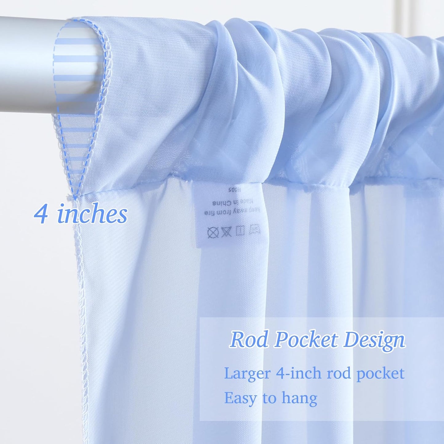 10x10ft Light Blue Chiffon Backdrop Curtain with Lights for Baby Shower Birthday Party, Sky Blue Curtain Backdrop with Lights for Wedding Parties Photo Shoot (5 x 10ft,2 Panels)