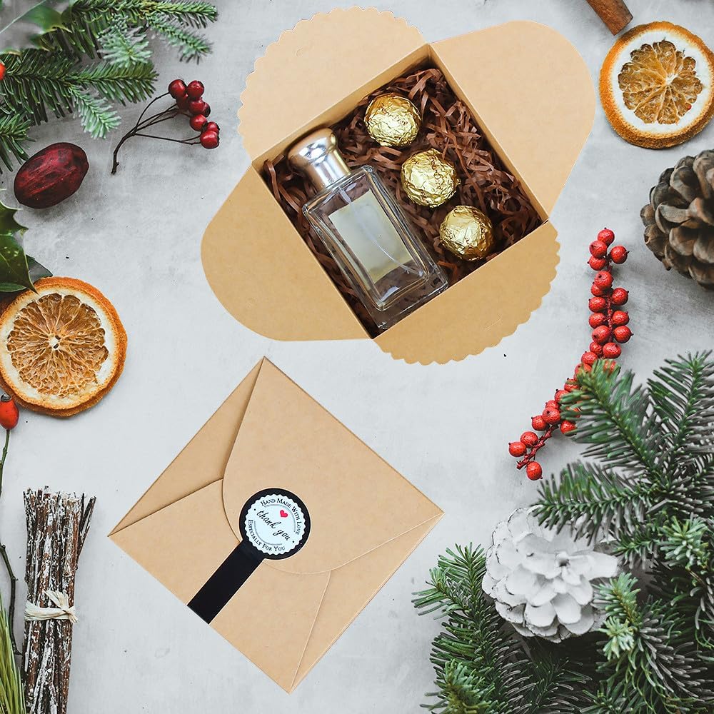 Brown Gift Box with Stickers, 10 Pack Small Cute Boxes for Gifts, Candy, Cookie, Chocolate, Craft, Candle, Party, Birthday and More(4.75” x 4.75” x 3.53”)