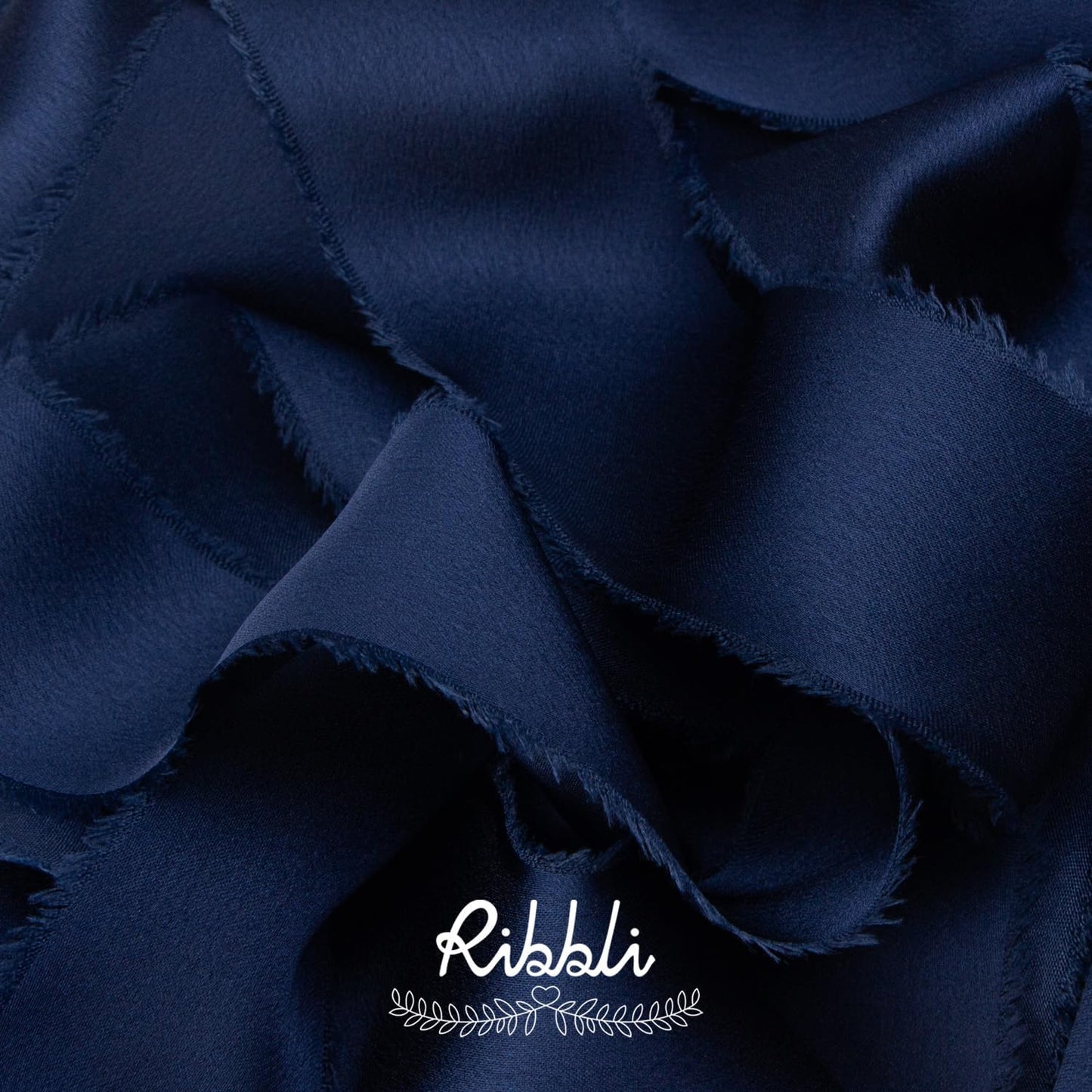 Ribbli Navy Blue Silk Satin Ribbon 1.5 Inch x 12 Yard Handmade Frayed Chiffon Ribbon with Wooden Spool for Gift Wrapping Wedding Invitations Bridal Bouquets Home Decor