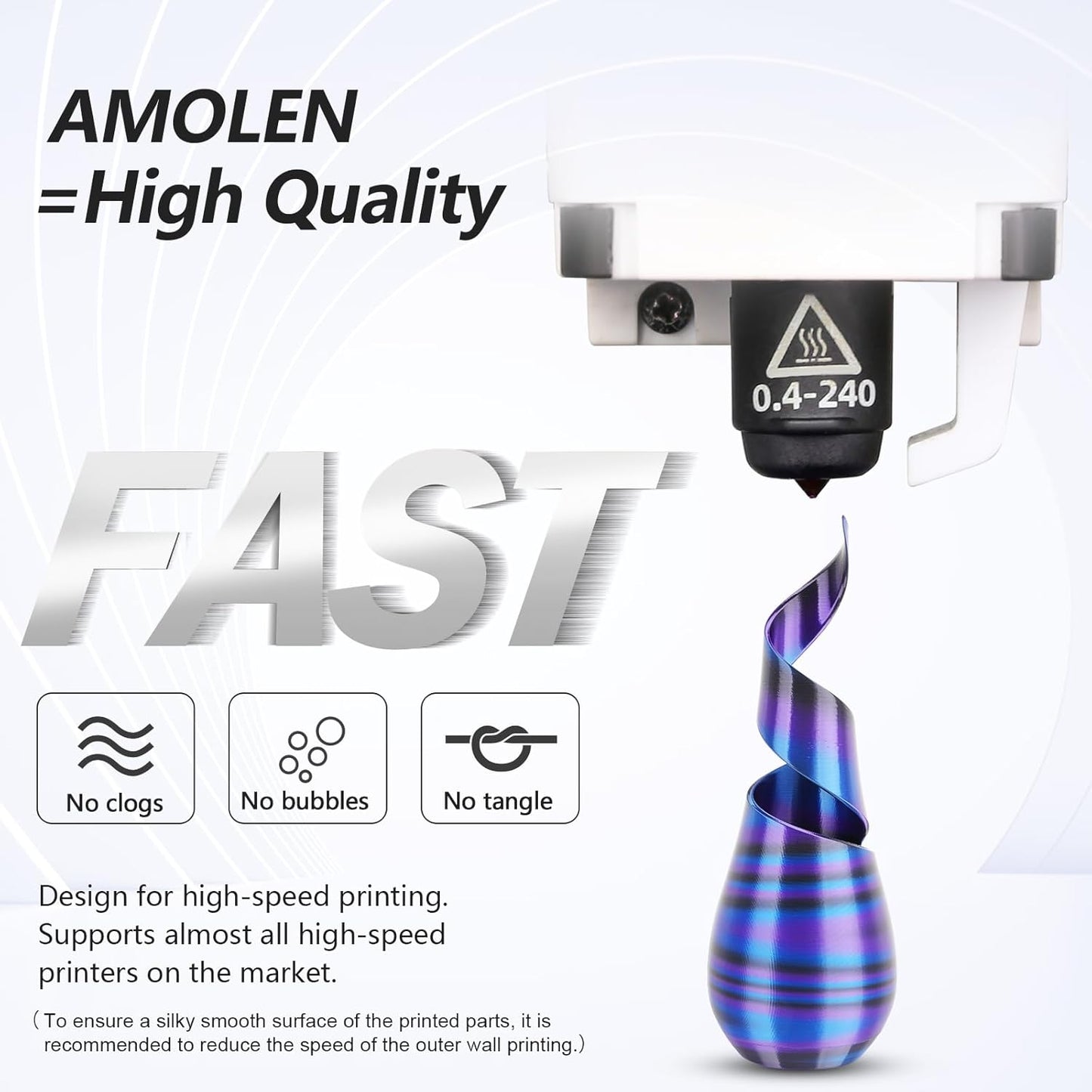 AMOLEN Silk PLA 3D Printer Filament, Shiny Multicolor Rainbow PLA Filament 1.75mm, Fast Color Change PLA 3D Printing Filament for Most FDM 3D Printer, Black Blue Purple, 1kg (2.2lbs)