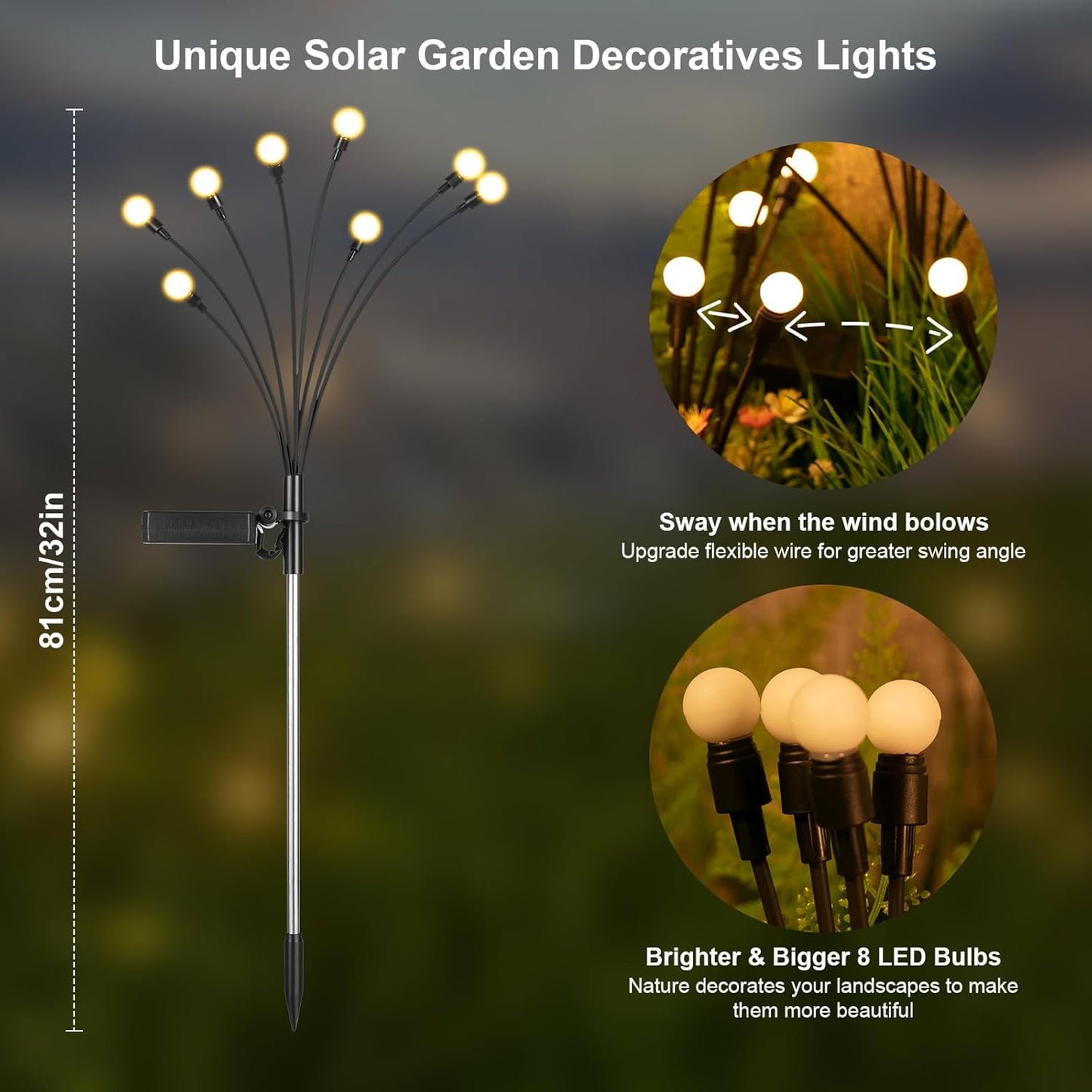 Solar Lights Outdoor(4 Pack, 32 LEDs), ASMAD Solar Garden Lights, Outdoor Decorations, Firefly Light for Patio Decor, Big Bulb, Unique Gifts for Women, Gifts for Grandma