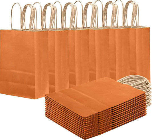 qiqee Classic Orange Gift Bag with Handles Bulk 24Pcs Paper Bags -8.3"x6"x3. 15" Party Favor Bags - Solid Color