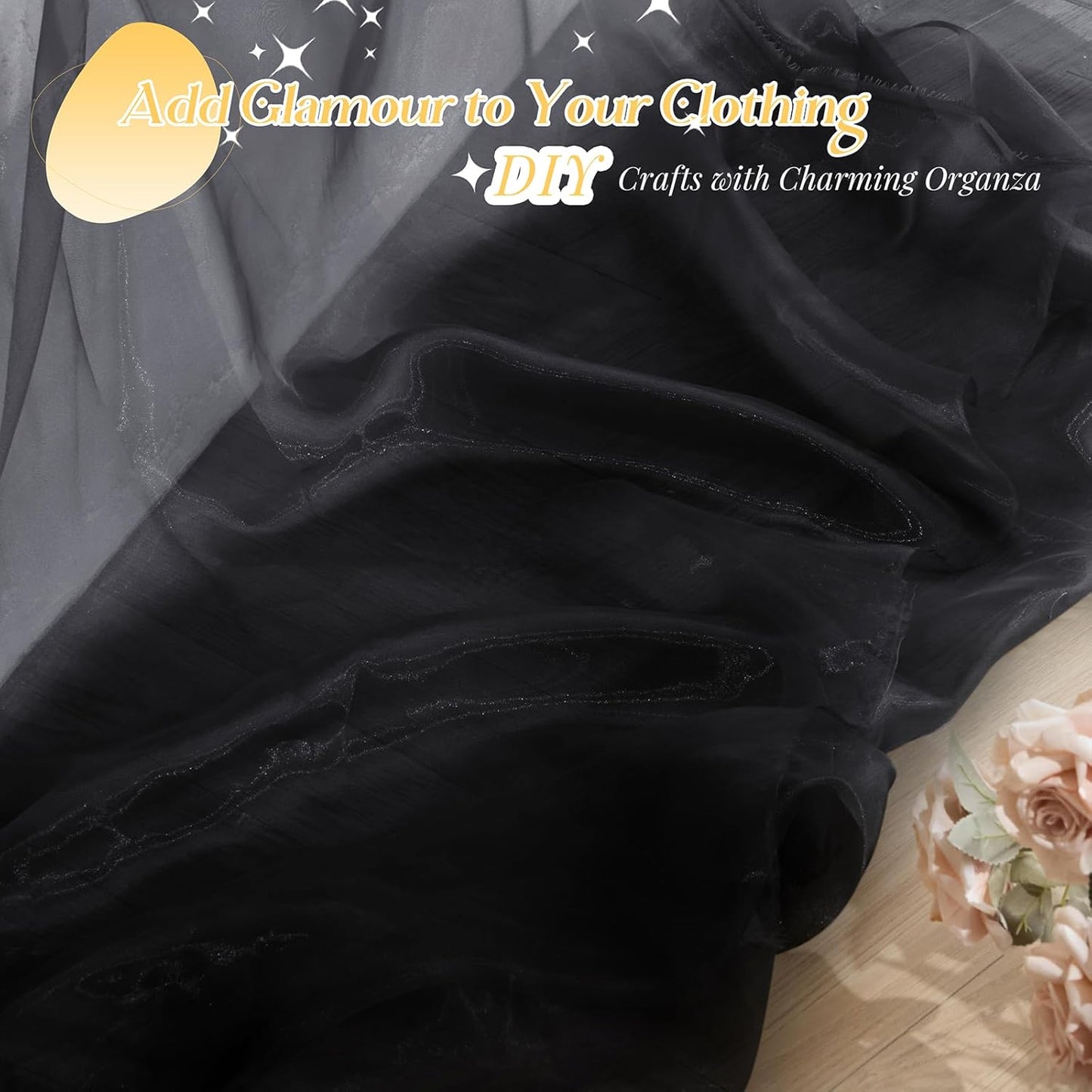 P Pothuiny Sheer Organza Fabric by The Yard, 3 Yards x 60 Inch Wide Bridal Black Organza Tulle Fabric Roll Shiny Gauze Fashion Dress Sewing Craft for Wedding Party Decorations Backdrop