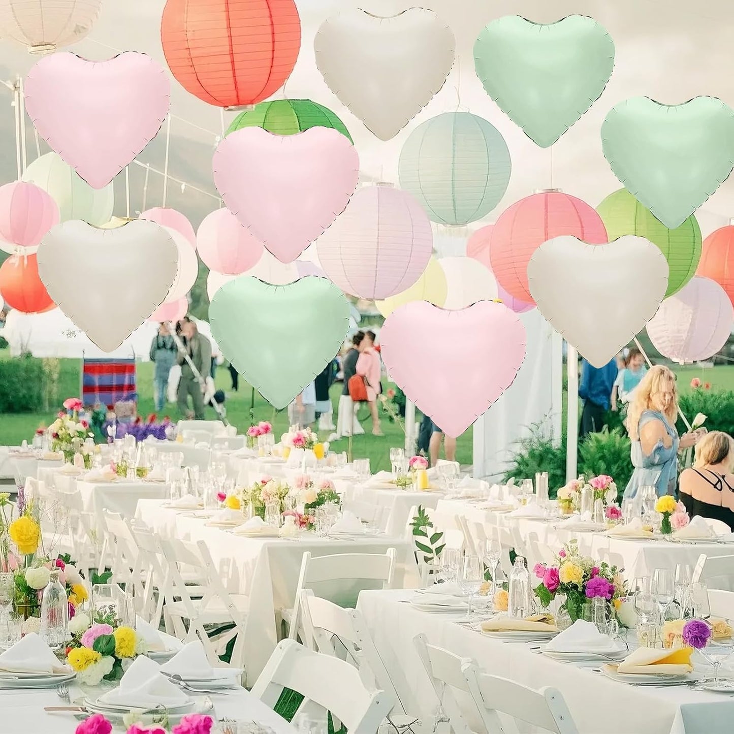 Pink Green White Heart Balloons,12Pcs 18Inch Cream White Baby Pink Sage Green Heart Shaped Foil Helium Balloons for Baby Shower Birthday Anniversary Wedding Engagement Party Decorations