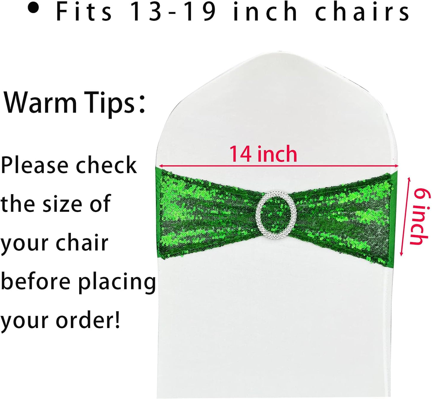 10 Pcs Chair Sashes Sequin Stretch Chair Bands Spandex Polyester Bows for Party Hotel Wedding Banquets Decoration - Green