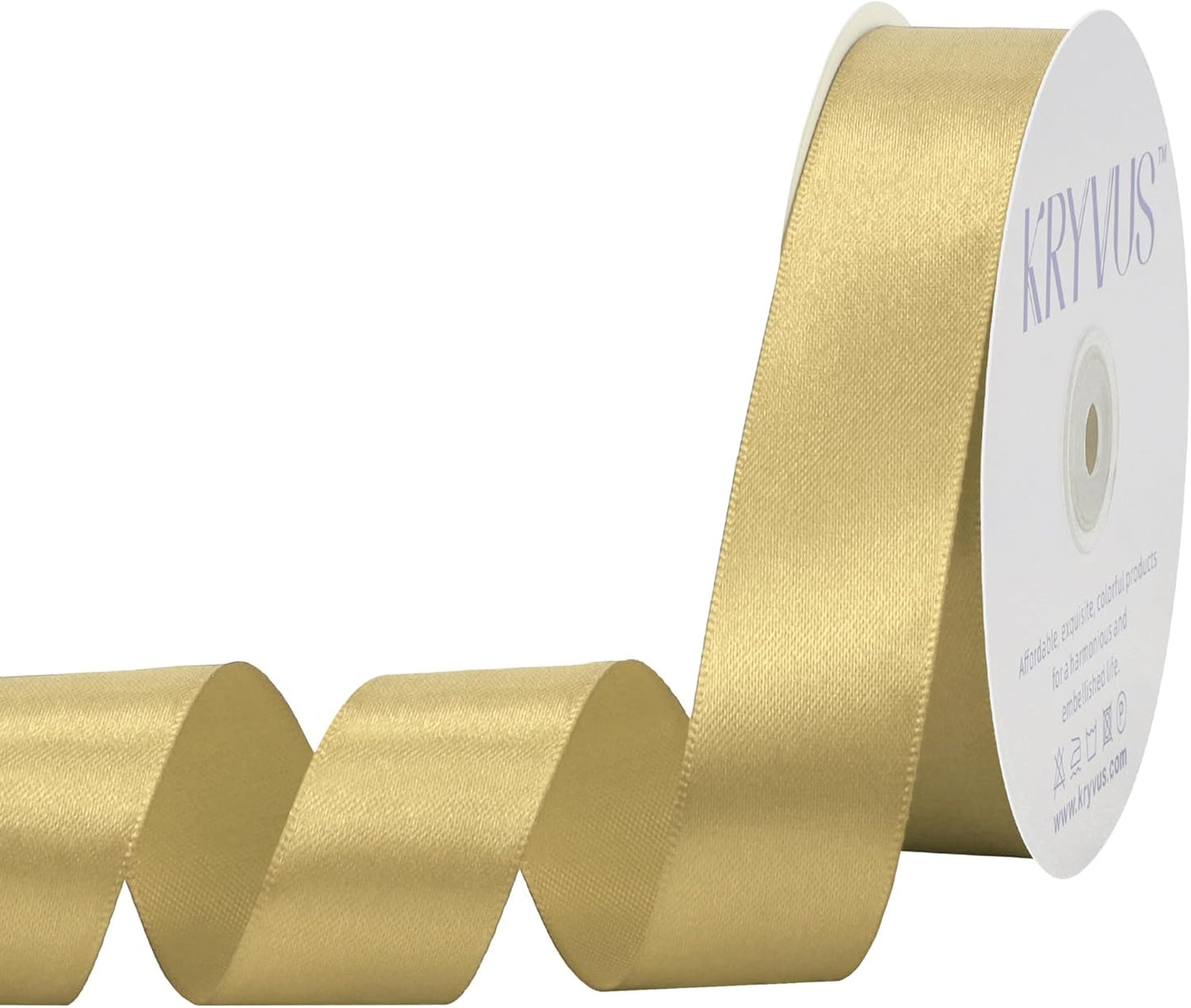 Light Gold Satin Ribbon 1 inch X Continuous 50 Yards, Single Face Polyester Ribbon Perfect for Gift Wrapping, Flower Bouquet, Wedding Decor, Crafts, Bow Making, Sewing and More