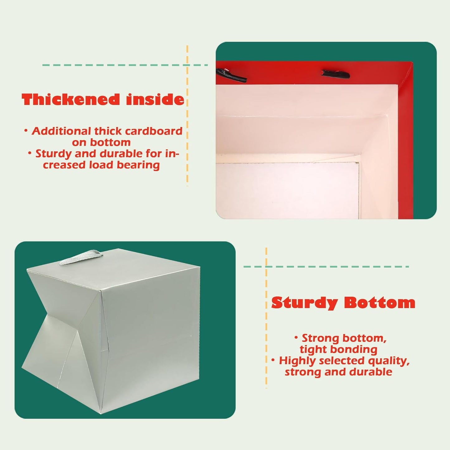 ADIDO EVA Silver Square Gift Bags Small Size Square Bottom Paper Bags with Handles for Party Favor, Shopping Packaging Bag (6x6x6 IN, 10 CT)