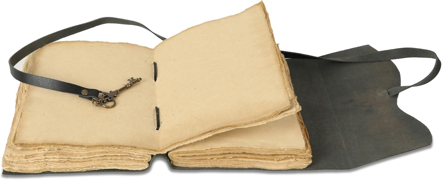 Leather Journal with Lined and Unlined Deckle Edge Paper 8x6 inch and Vintage Key | Handmade Writing Notebook Diary | Bound Daily Notepad for Men & Women Medium, Sketch/Writing pad for Artists