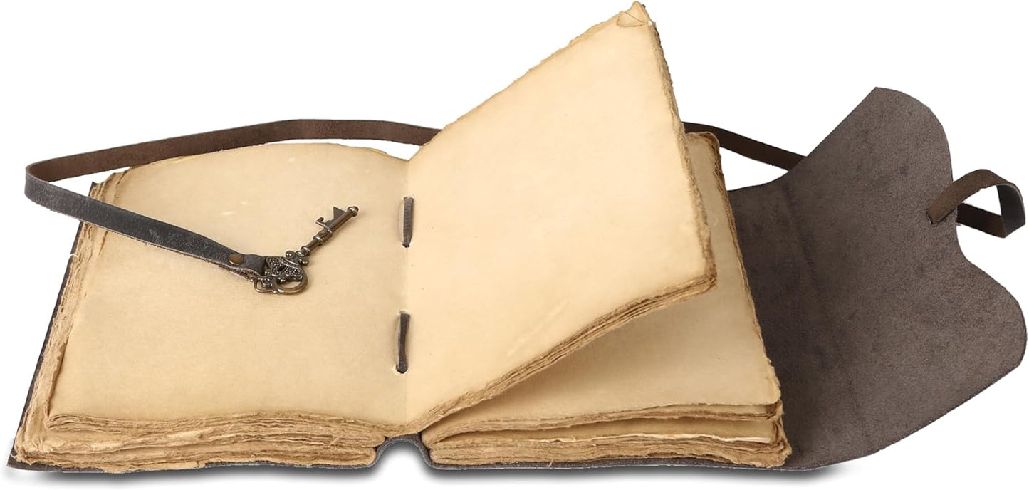 Leather Journal with Lined and Unlined Deckle Edge Paper 8x6 inch and Vintage Key | Handmade Writing Notebook Diary | Bound Daily Notepad for Men & Women Medium, Sketch/Writing pad for Artists