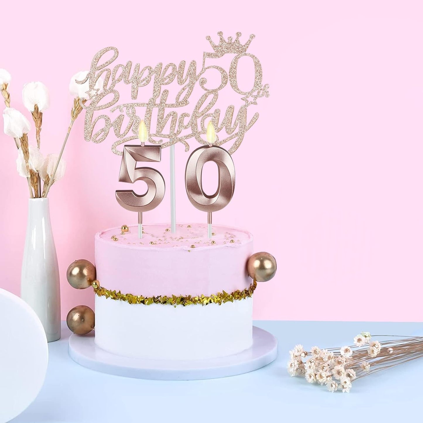 50th Birthday Decorations for Women, Including 50th Birthday Sash and Crown, Cake Topper and Candles, 50 Year Old Gifts for Women