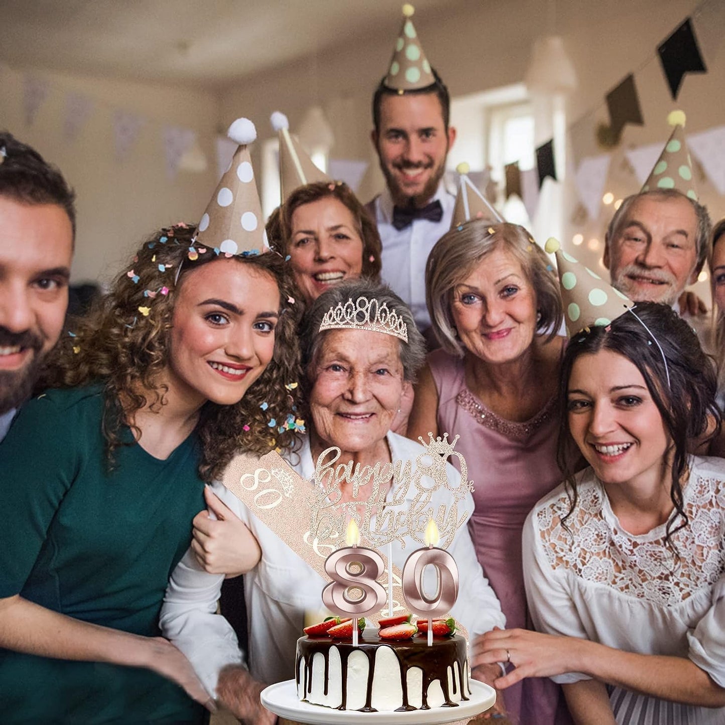 80th Birthday Decorations for Women, Including 80th Birthday Sash and Crown, Cake Topper and Candles, 80 Year Old Gifts for Women