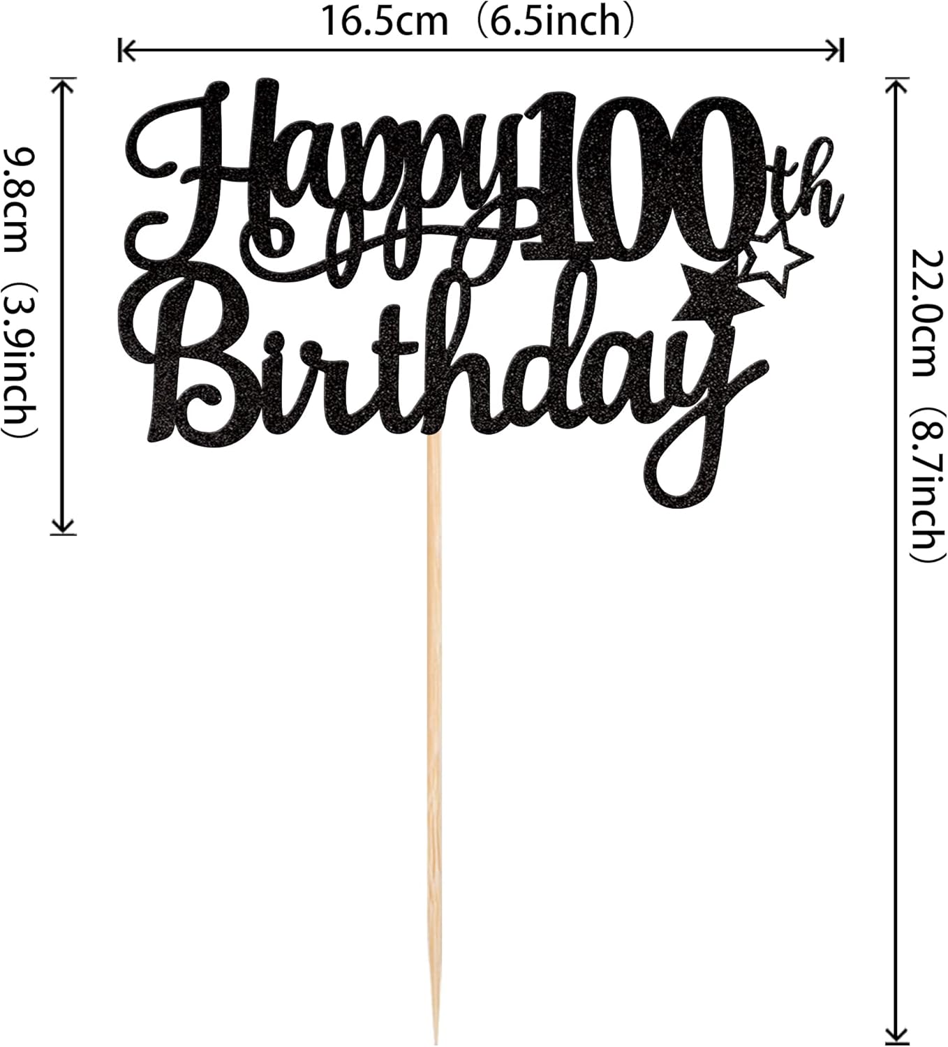 1 PCS Happy 100th Birthday Cake Topper Glitter Cheers to 100 Years Cake Pick 100 Fabulous Cake Decoration for 100th Birthday Party Decorations Supplies Black