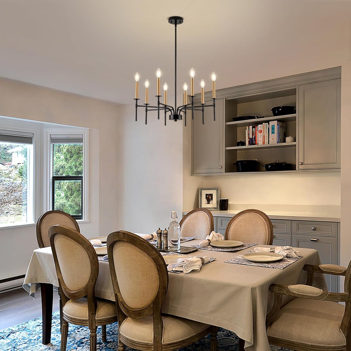 8 Light Modern Farmhouse Black and Gold Chandelier for Dining Room Over Table,Hanging Ceiling Candle Chandeliers Pendant Light Fixture for Living Room Staircase Entryway Foyer Kitchen