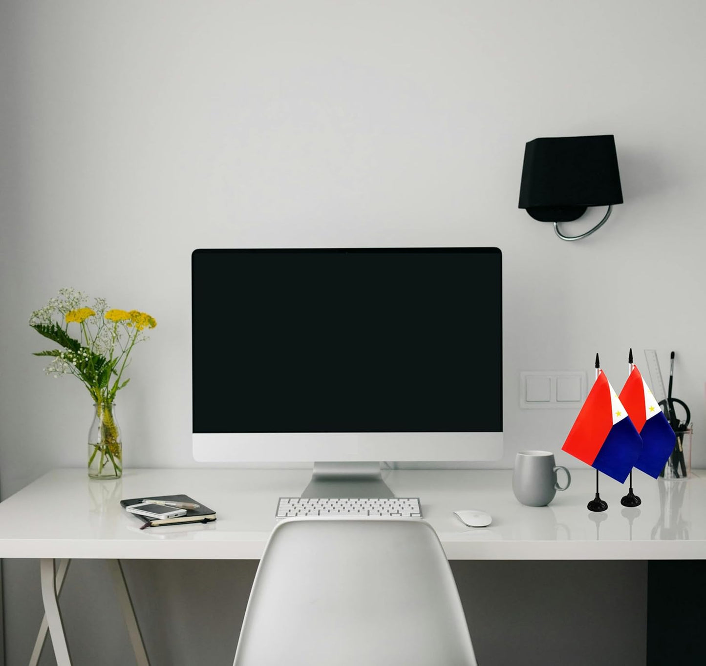 Philippines Desk Flag, 12 Pack Filipino Table Office Flag with Black Solid Pole and Stand Base, International Country Flag, Festival Celebration, Classroom Meeting Desktop Decor (Philippines)