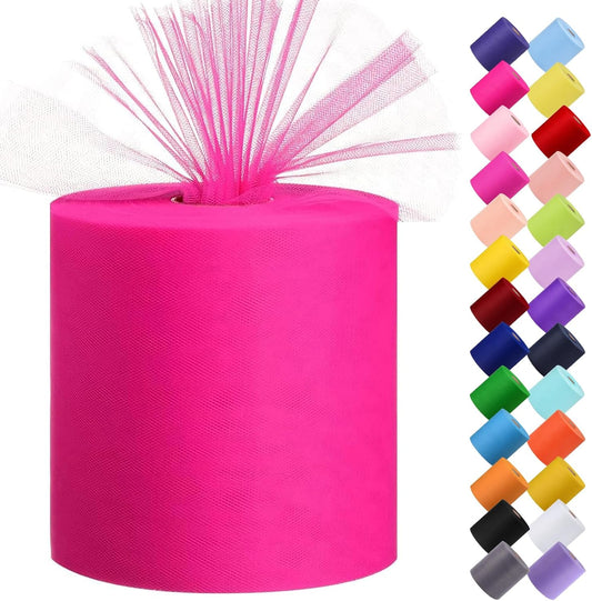 Tulle Fabric Roll, 6” by 200 Yards (600FT) Tulle Organza Fabric Spool for DIY Tutu Skirt Baby Shower Decor Wedding Backdrop Crafts Birthday Party Supplies (Dark Pink)