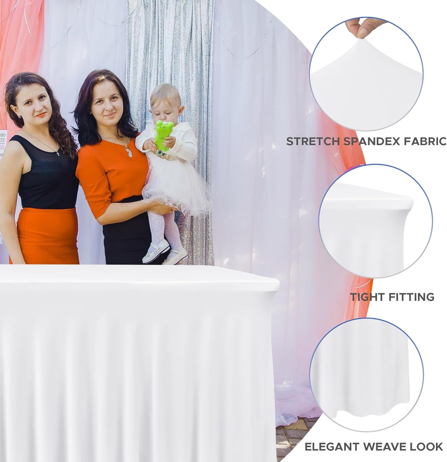 Nasitos White Rectangle Table Skirts, 2 Pack - 72 x 30 Inch - Stretch Spandex Fitted Table Clothes, Cocktail Tablecloths for Party, Banquet, Birthday