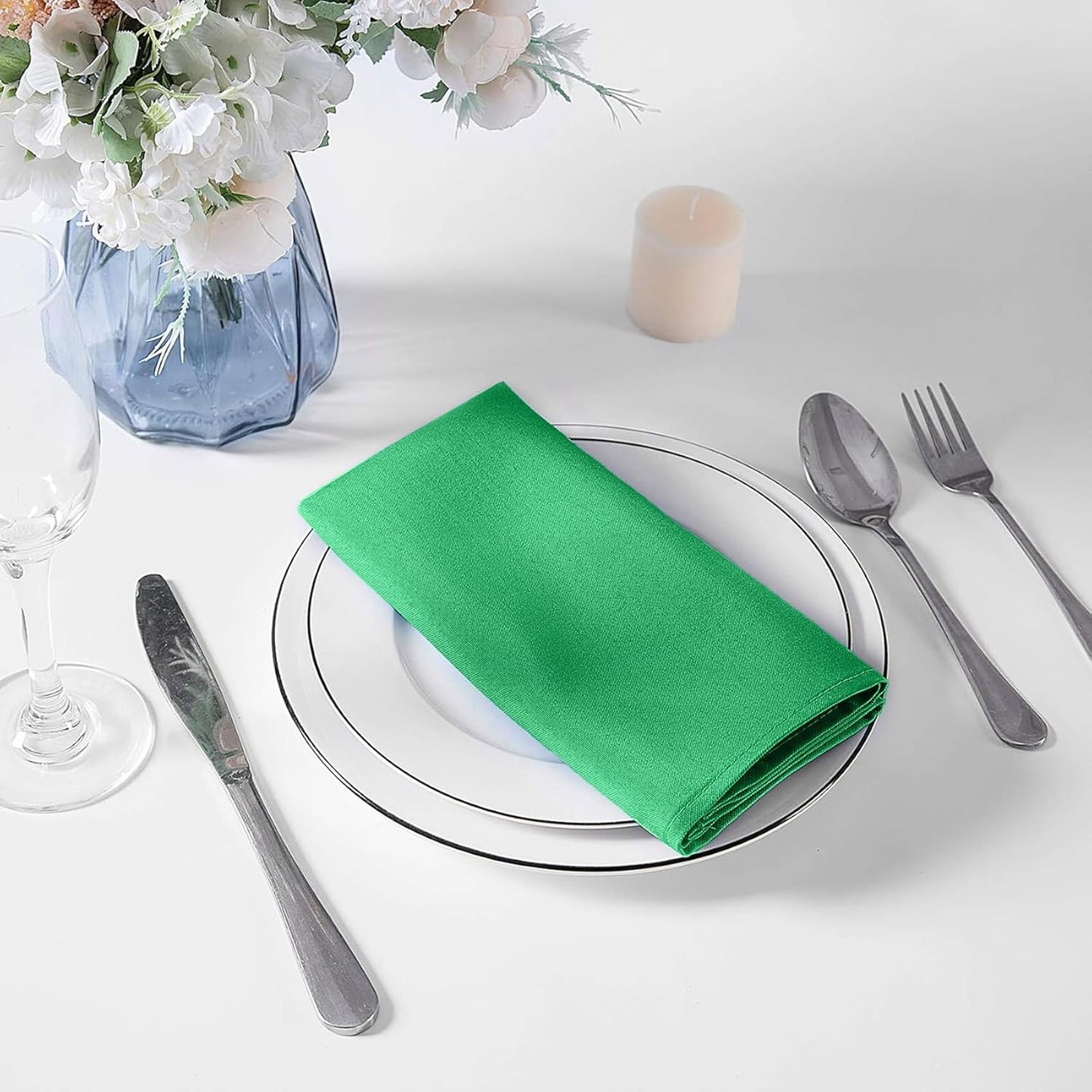 Cloth Napkins 20x20 inch Washable Polyester Dinner Napkins Soft Table Napkins for Wedding Party Dining Banquet(Emerald,12PCS)