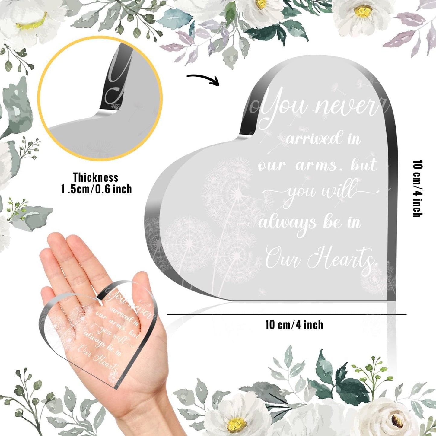 Loss of Baby Memorial Acrylic Heart Paperweight Keepsake Infant Loss Gifts for Mom Miscarriage Gifts for Parents Sympathy Gift for Loss of Baby 3.9 x 3.9 Inches Present