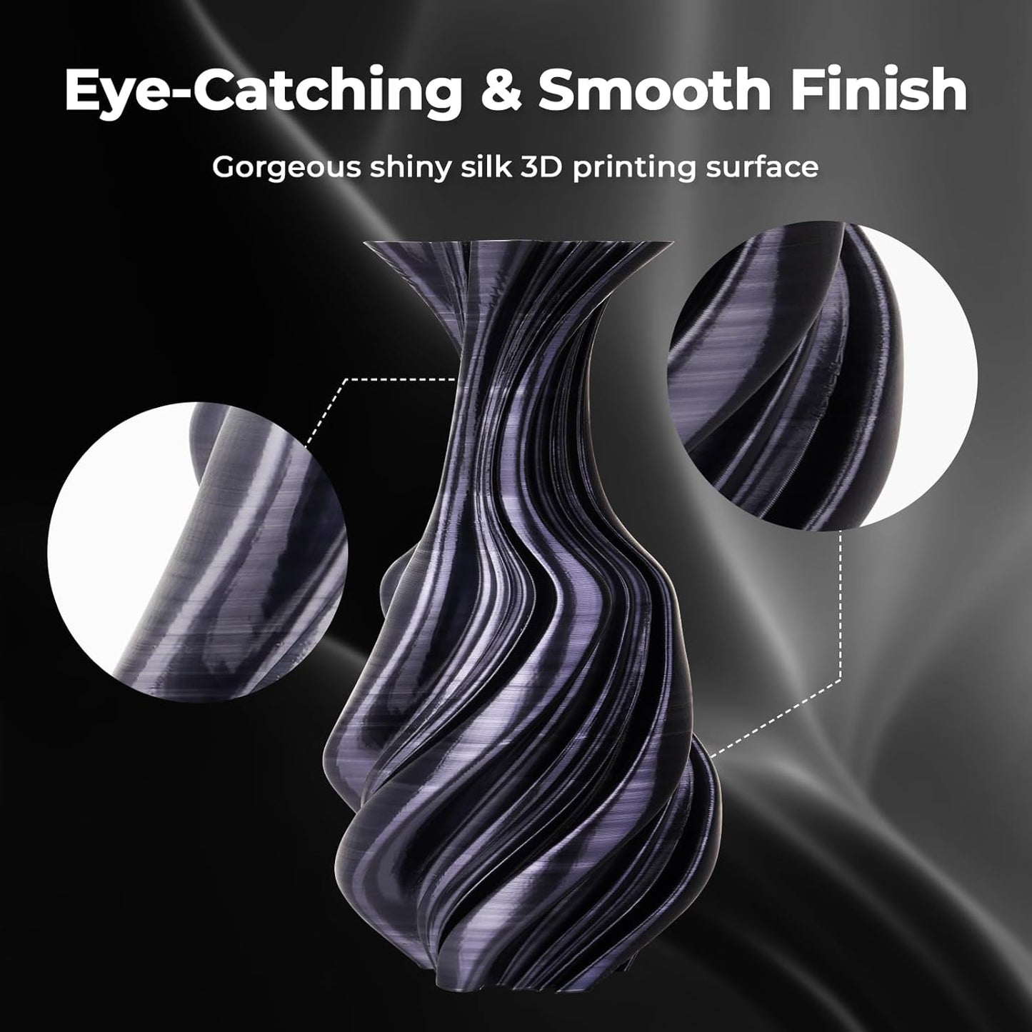 AMOLEN Silk PLA 3D Printer Filament, Dual Color Black Silver PLA 1.75mm, Shiny Color Change Filament 3D Printing PLA Filament for Most FDM 3D Printer, 1kg Spool(2.2lbs)