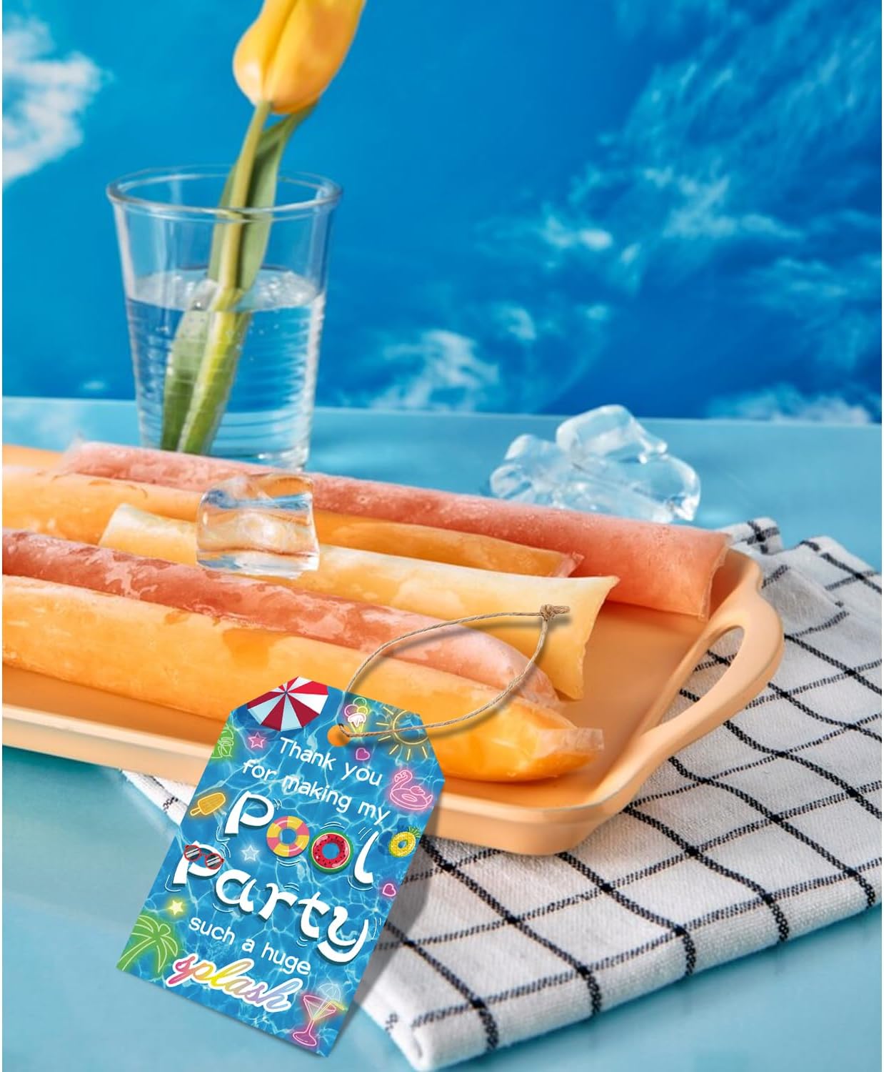 50pcs Pool Party Thank You Tags, Summer Beach Themed Gift Tags for Baby Shower and Birthday Party Favors Decoration (Pool)