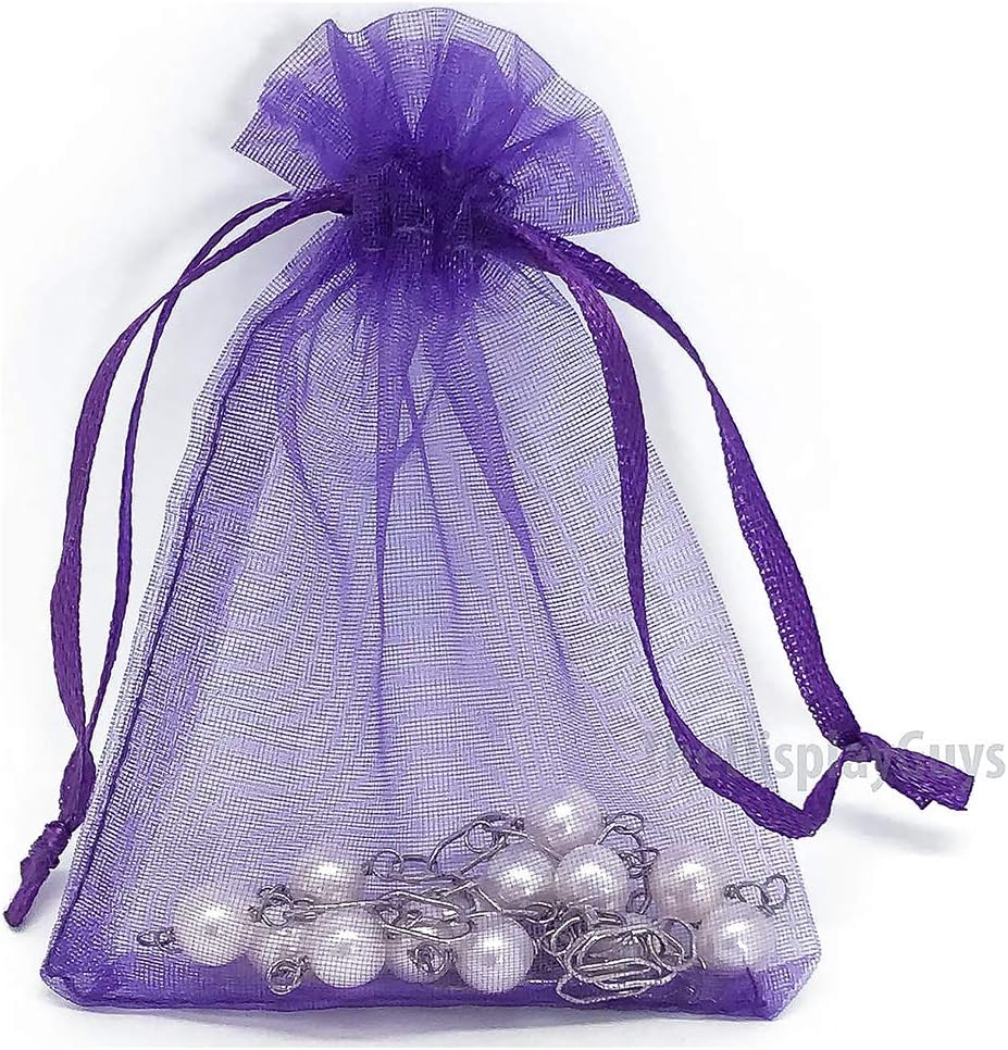 TheDisplayGuys 100-Pack XS 2 x 2 3/4" Purple Sheer Organza Gift Bags with Drawstring, Jewelry Candy Treat Wedding Party Favors Mesh Pouch