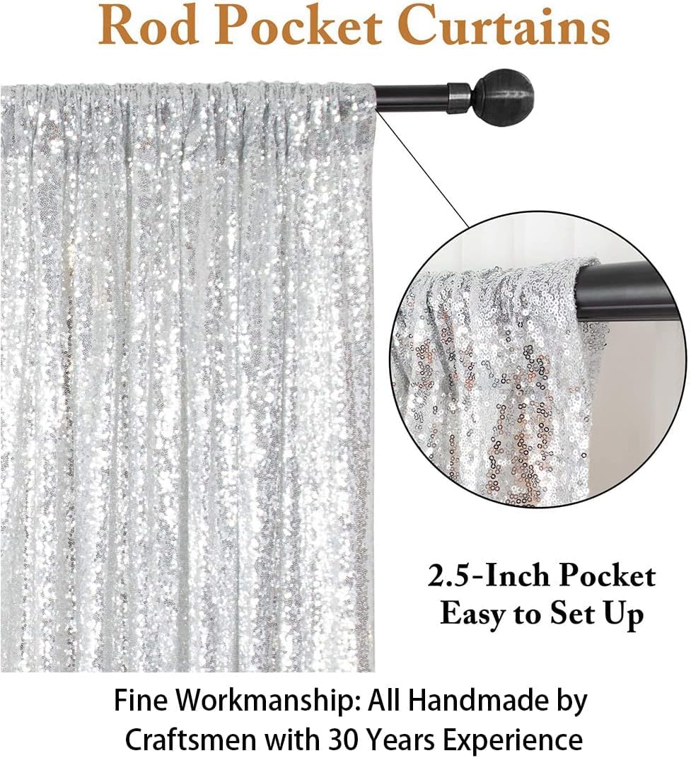 ShiDianYi Silver Sequin Wedding Backdrop - 10x10FT Photo Booth Curtains for Parties & Events