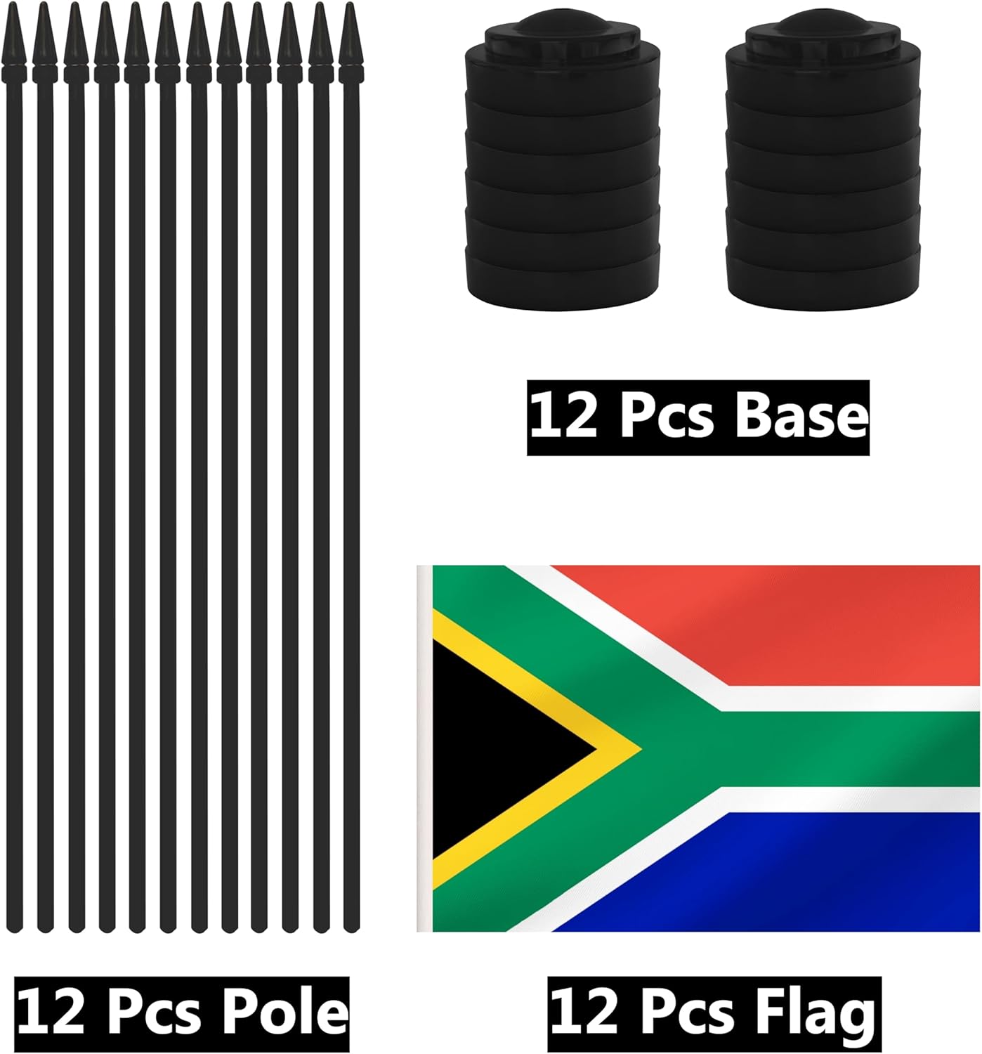 12 Pack South Africa Desk Flags - Miniature Office Flags with 12" Black Pole and Base, Perfect for Offices, Classroom, Home, Festival Decoration
