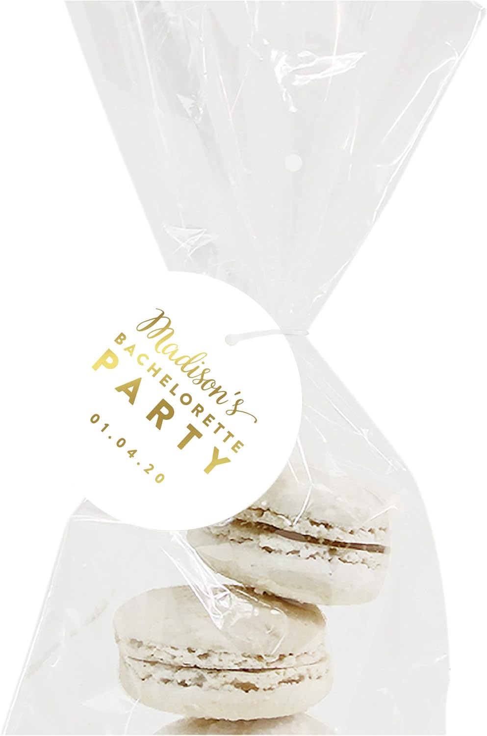 Andaz Press Personalized Round Circle Wedding Gift Tags, Metallic Gold Ink, Bachelorette Party, 24-Pack, Custom Made Any Name, Gold Party Decor