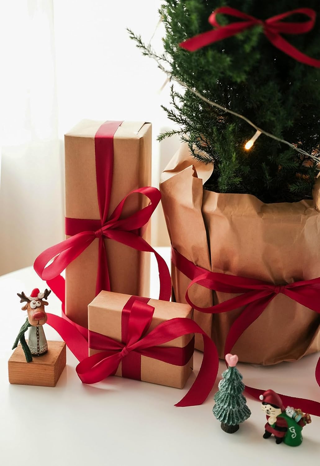 1" x 50 Yards Burgundy Satin Ribbon Single Faced Fabric Ribbons for Gift Wrapping, Crafting, Bows Making, Flower Bouquet, Wedding, Home Decor