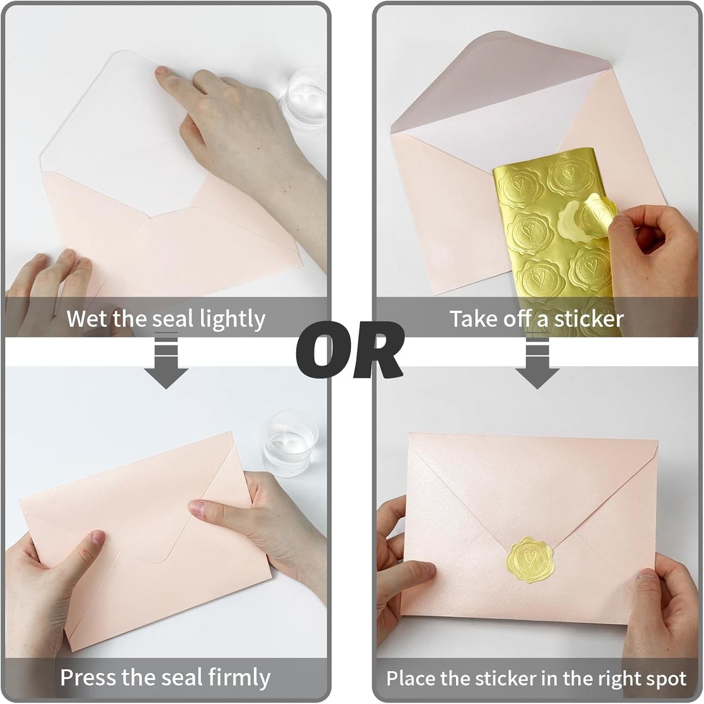 50 PCS Pearl Pink A7 Envelopes with Stickers, Shimmering 5x7 Envelopes for Invitations, Great for Wedding Invitation Cards, Birthday RSVP, Graduation, Baby Shower 5.25 x 7.25 inches