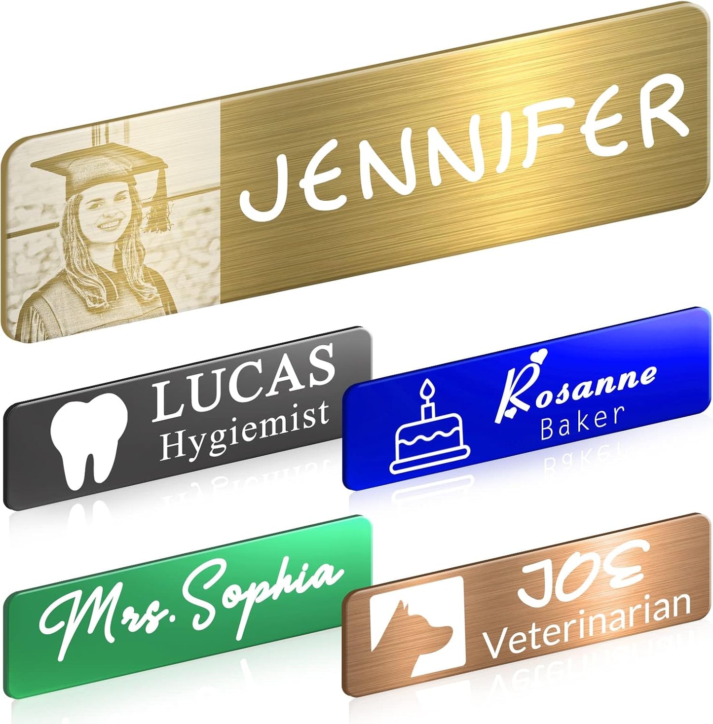 Custom Engrave Name Tag Badges Personalized Magnetic Name Badges with Logo Customize Metal ID Work Tags with Pin Backing Name Tag for Nurses Uniforms Employees Staff