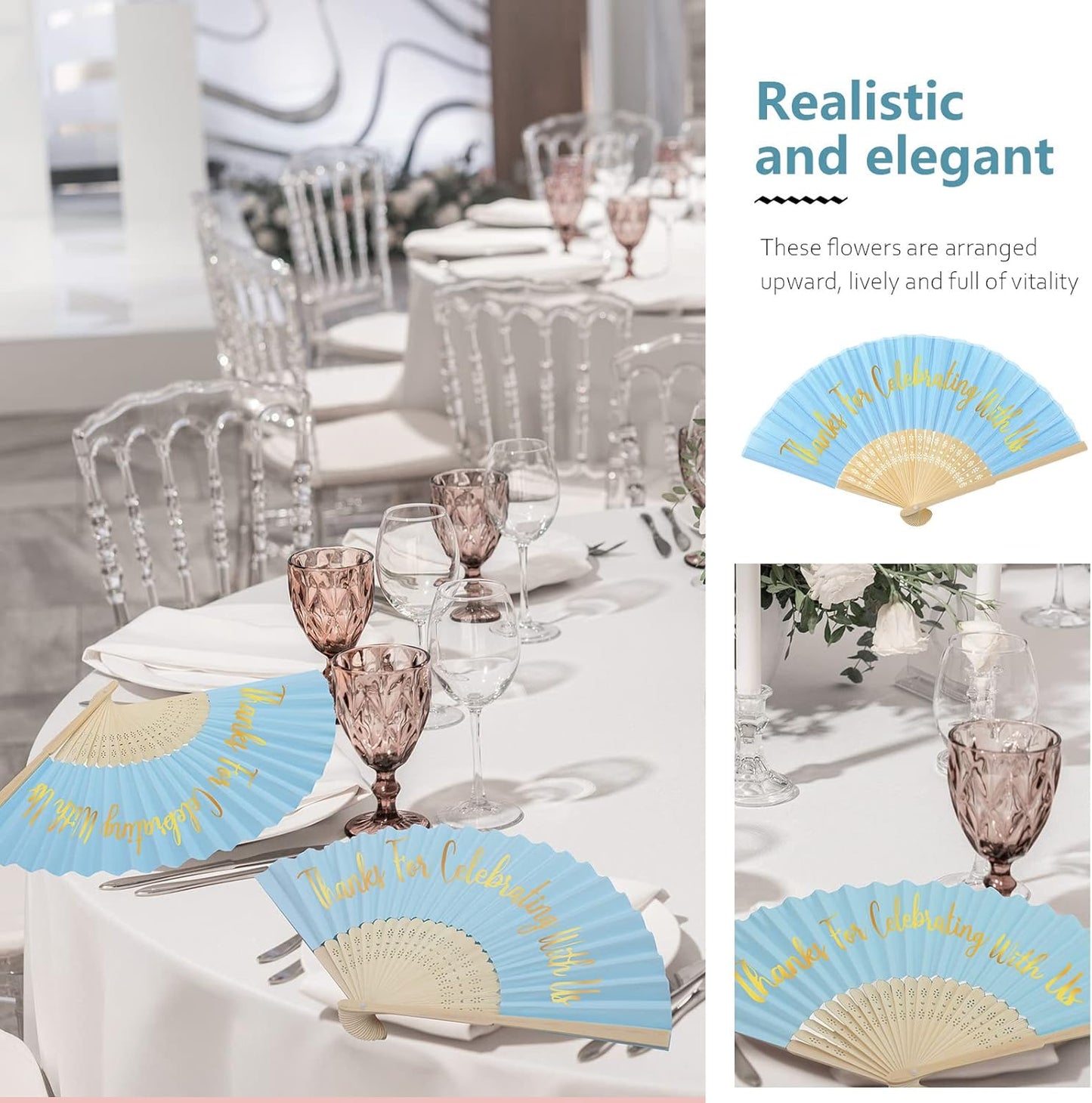 Jetec 50 Pcs Wedding Fans for Guests Bulk Silk Hand Fans Handheld Folded Thank You for Celebrating with Us Wedding Favors for Bridal Bridesmaid Baby Shower Dancing Party Church Gift(Blue)