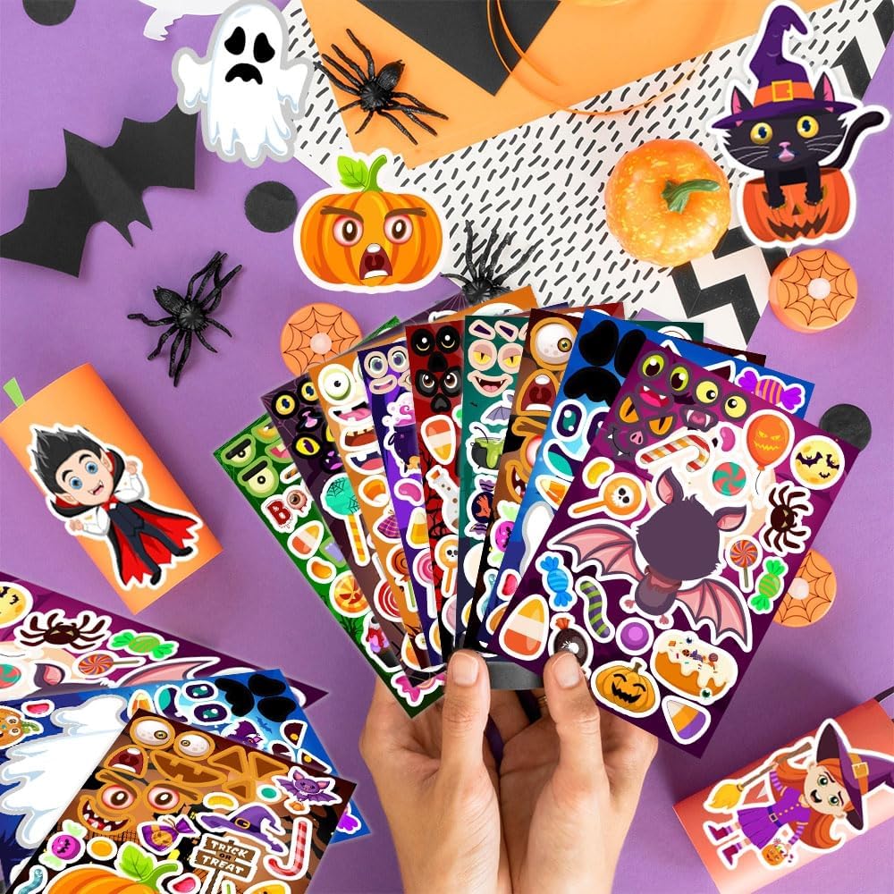 36 Sheets Halloween Stickers for Kids, Make Your Own Halloween Stickers, Halloween Party Games Stickers, Halloween Party Favors DIY Crafts Trick or Treat Party Supplies