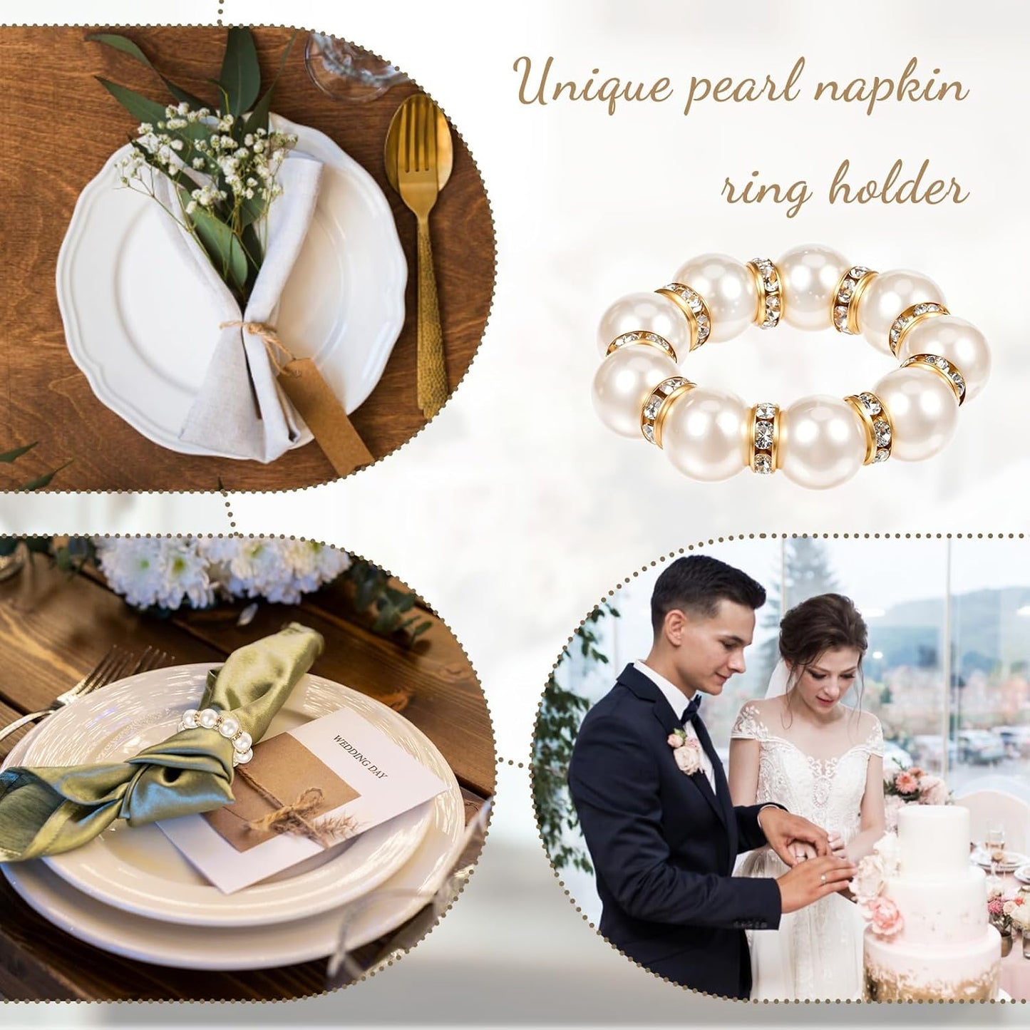 100pcs Pearl Napkin Rings Imitation Pearl Ring Napkins Holder Universal Napkins Holders Pearls Napkin Rings for Cloth Napkins for Wedding Party Dinner Table Decor and Daily Use