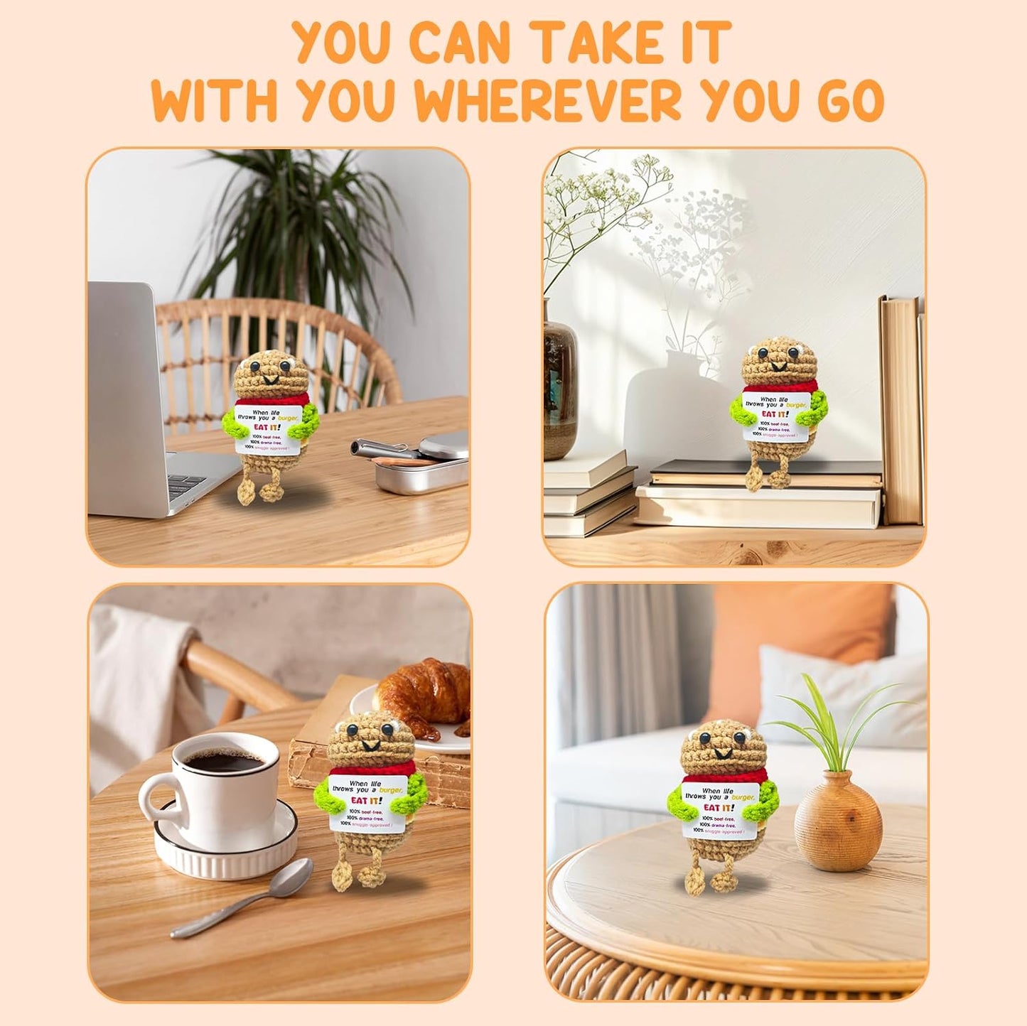 Funny Handmade Hamburger Gift-Unique Cute Presents for Women & Men,Emotional Cheer Support,Birthday Gifts for Her/Him,Friends,Coworkers,Family