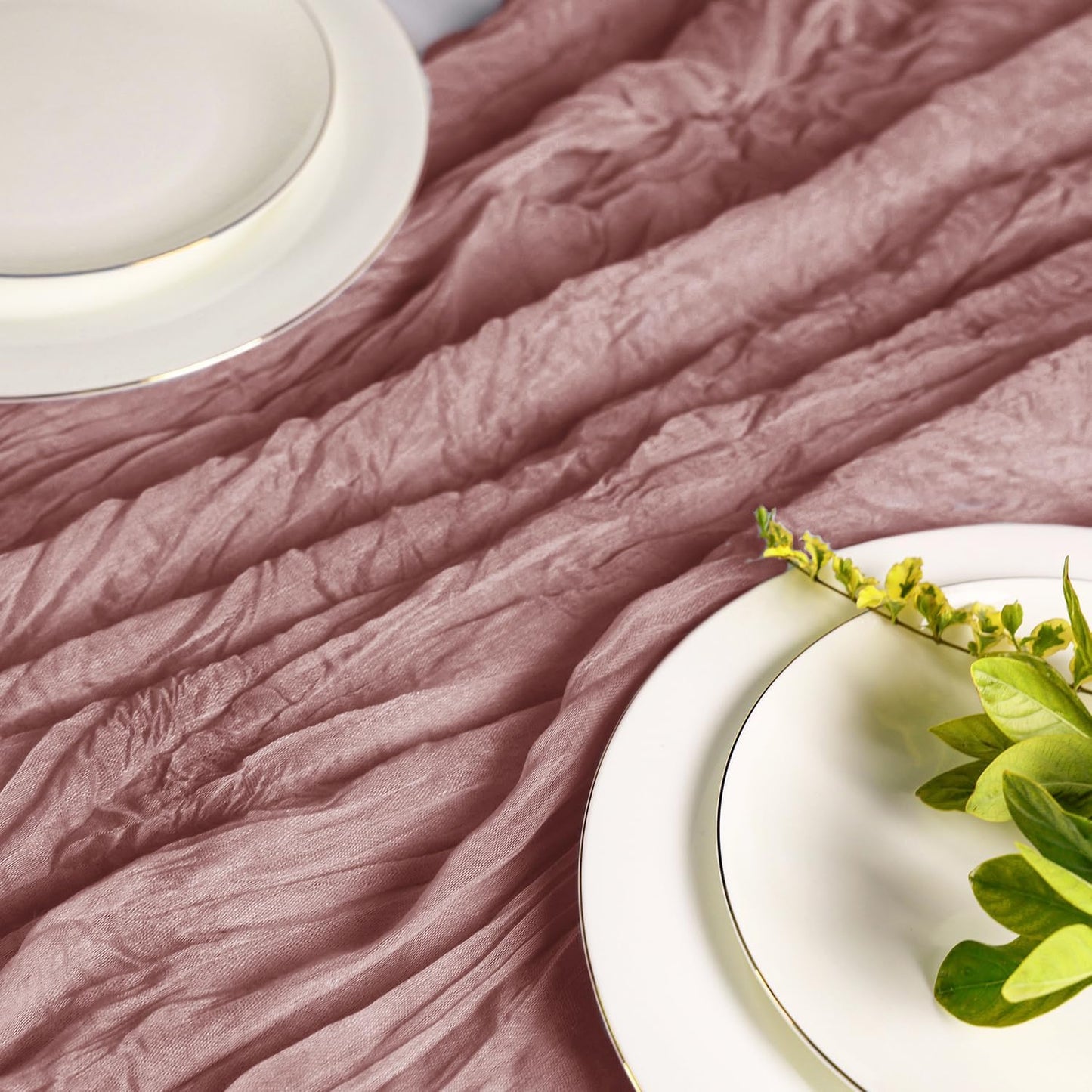 Hahuho Dusty Pink Cheesecloth Table Runner 10ft, Gauze Boho Rustic Table Runners for Wedding Birthday Party Baby Shower Decorations（1 Pack , 35x120 Inches）