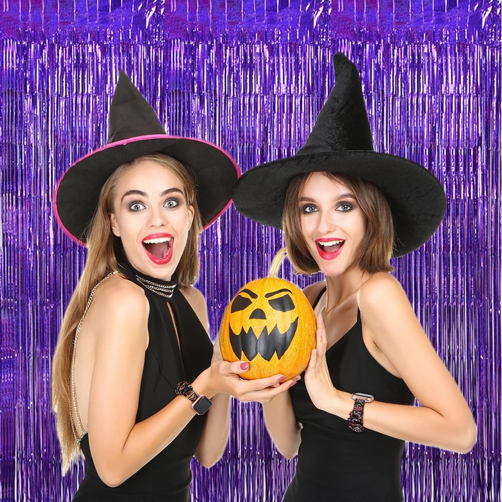 TONIFUL 3Pcs Laser Purple Door Streamers,Laser Purple Photo Booth Backdrop Metallic Streamers Foil Fringe Curtains for Halloween,Birthday,Christmas,New Year,Bachelorette,Grad Party(9.9ft x 6.6ft)