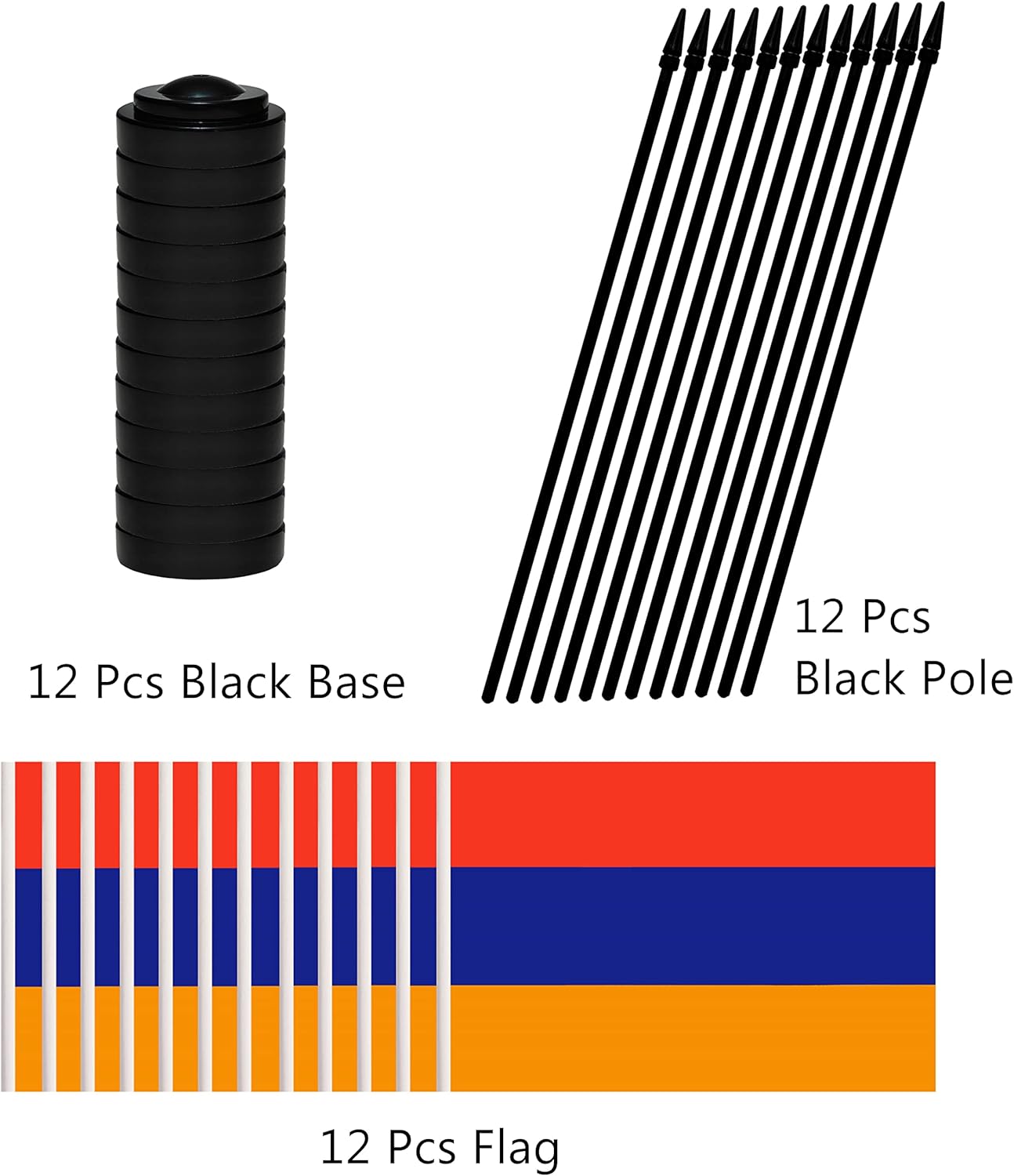12 Pack Armenia Desk Flags Set, Armenian Small Mini Table Office Flags With 12" Solid Black Pole, Black Base and Spear Top, Miniature Desktop Flag, Home Decoration, Office Decoration, Festival