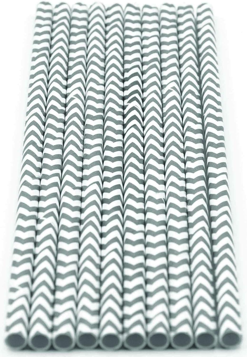 Pack of 300 Gray Chevron Biodegradable 4-Ply Paper Drinking Straws (Compostable, Non-toxic, BPA-free)