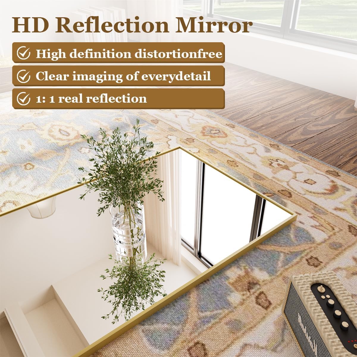 BEAUTYPEAK Gold Bathroom Wall Mirror - 30" x 40" Rectangular Mirror with Metal Frame, Hangs Horizontal or Vertical for Living Room Bedroom Bathroom Entryway