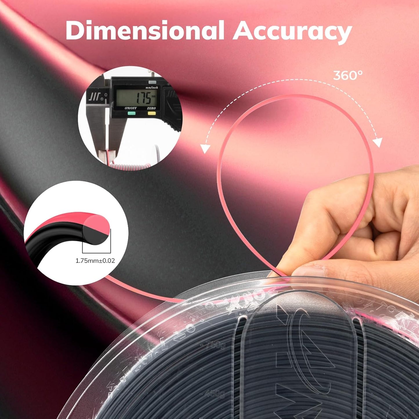 AMOLEN Silk PLA 3D Printer Filament, Dual Color Pink Black PLA 1.75mm, Shiny Color Change Filament 3D Printing PLA Filament for Most FDM 3D Printer, 1kg Spool(2.2lbs)