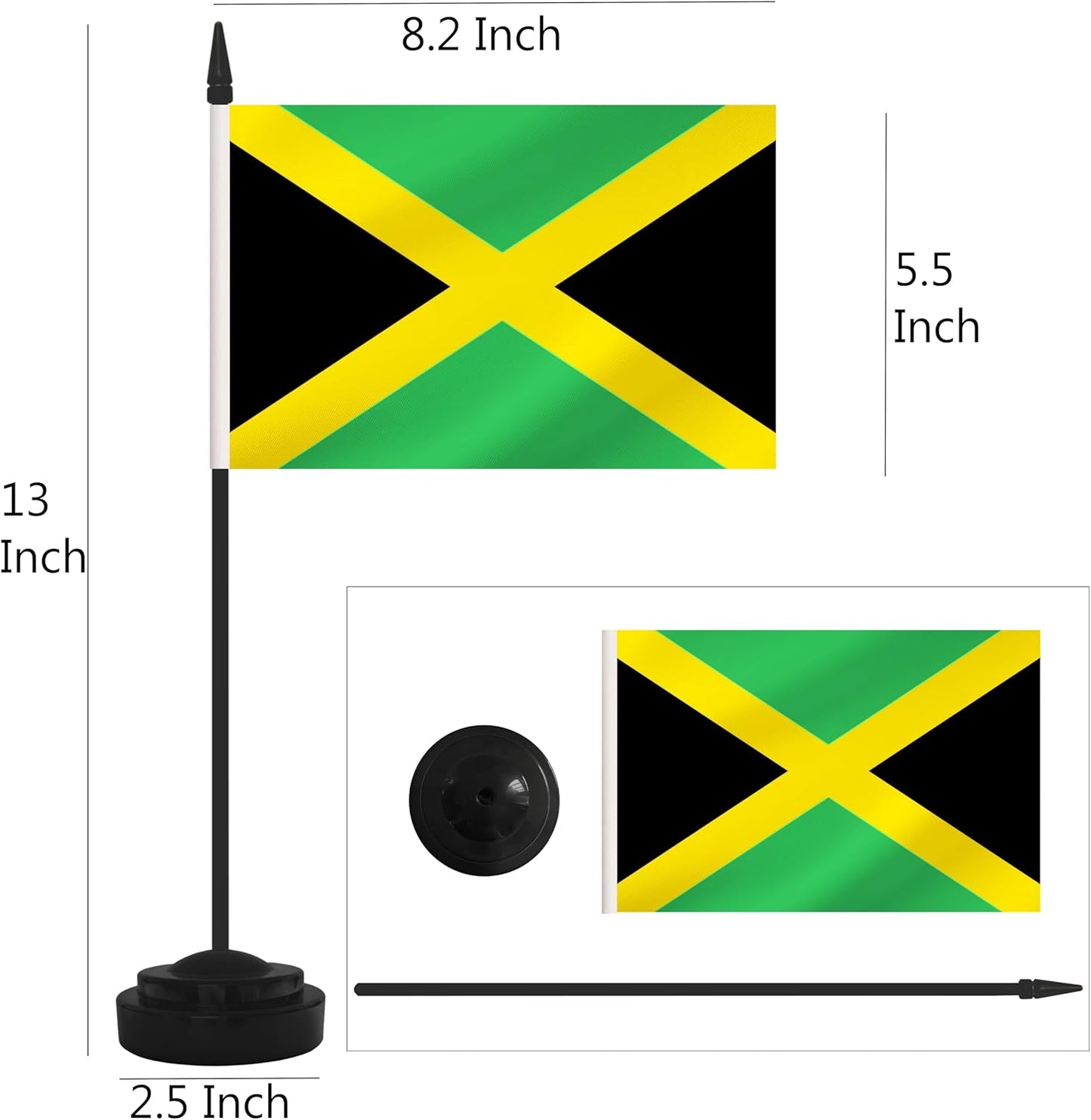 12 Pack Jamaica Desk Flags, Jamaican Desktop Flag, Small Miniature Office Flags with 12" Black Pole and Black Base, Offices, Classroom, Home, Festival Decoration (Jamaica)