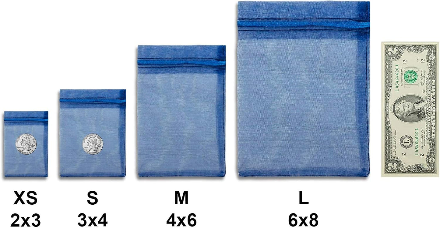 TheDisplayGuys 100-Pack 4x6 Navy Blue Sheer Organza Gift Bags with Drawstring, Jewelry Candy Treat Wedding Party Favors Mesh Pouch